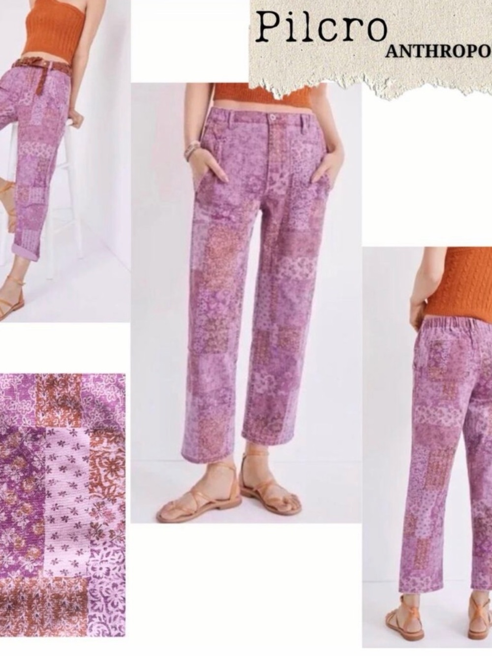 ANTHROPOLOGIE THE ROAMER PRINT PATCHWORK PURPLE PANTS SIZE 28